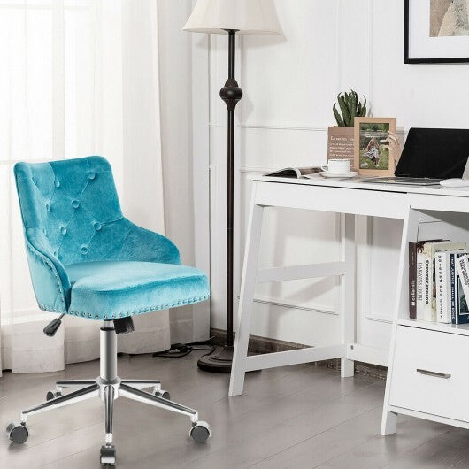 Tufted Upholstered Swivel Computer Desk Chair with Nailed Tri-Turquoise - Color: Turquoise