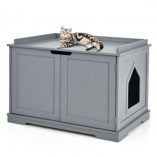 Cat Litter Box Enclosure with Double Doors for Large Cat and Kitty-Gray - Color: Gray