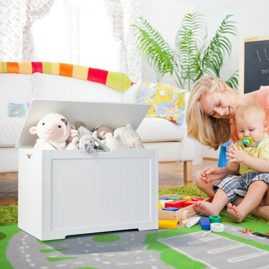 Wooden Toy Box Kids Storage Chest Bench -White - Color: White