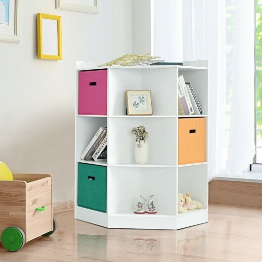 3-Tier Kids Storage Shelf Corner Cabinet with 3 Baskets-White - Color: White