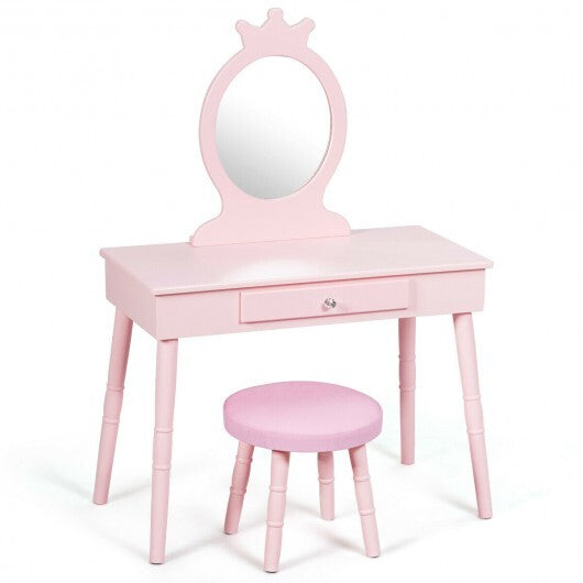 Kids Vanity Makeup Table and Chair Set Make Up Stool - Color: Pink