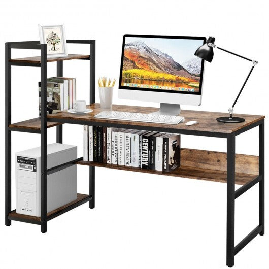 59-Inch Computer Desk Home Office Workstation 4-Tier Storage Shelves-Rustic Browm - Color: Rustic Brown - Minihomy