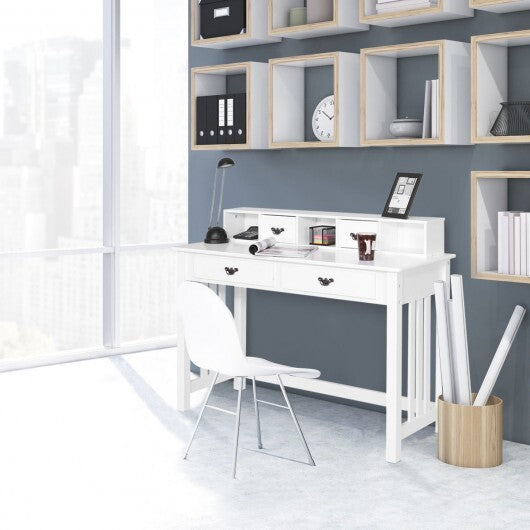 Home Office Writing Desk with 4 Drawer Computer Study Table - Color: White - Minihomy