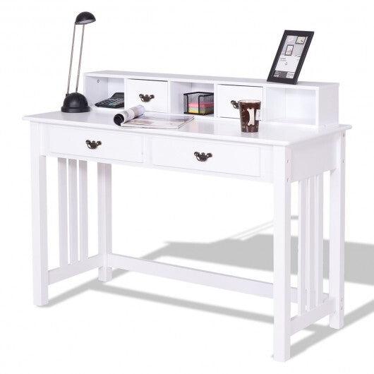 Home Office Writing Desk with 4 Drawer Computer Study Table - Color: White - Minihomy