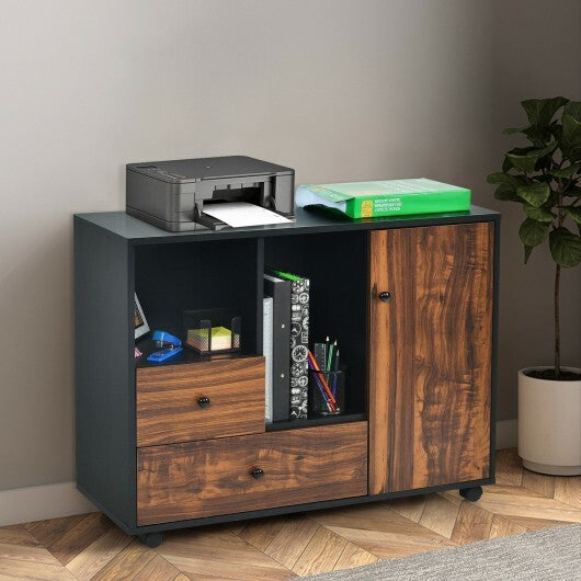 Mobile Filing Cabinet 2 Drawers with Open Shelves for Home and Office - Minihomy