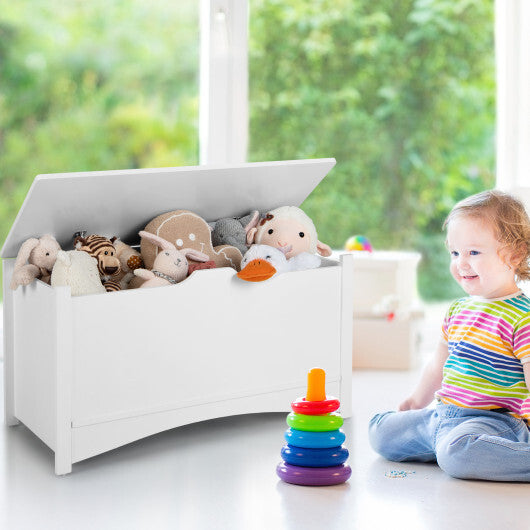 Kid's Toy Box with Flip-Top Lid and Cut-Out Pulls - Color: White