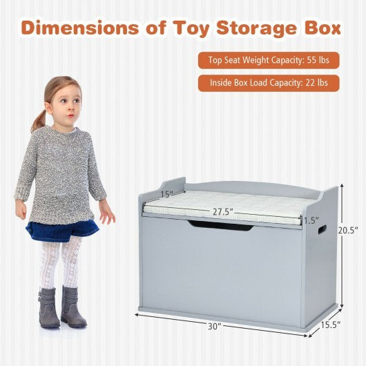 Kids Toy Wooden Flip-top Storage Box Chest Bench with Cushion Hinge-Gray - Color: Gray - Minihomy