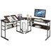 L-Shaped Computer Desk with Tiltable Tabletop-Brown - Color: Brown - Minihomy