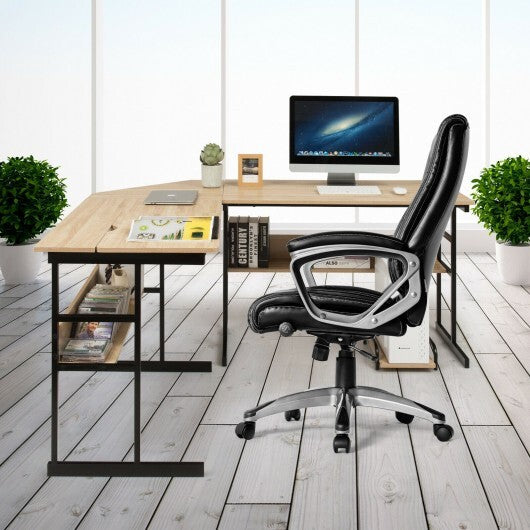 L-Shaped Computer Desk with Tiltable Tabletop-Natural - Color: Natural - Minihomy