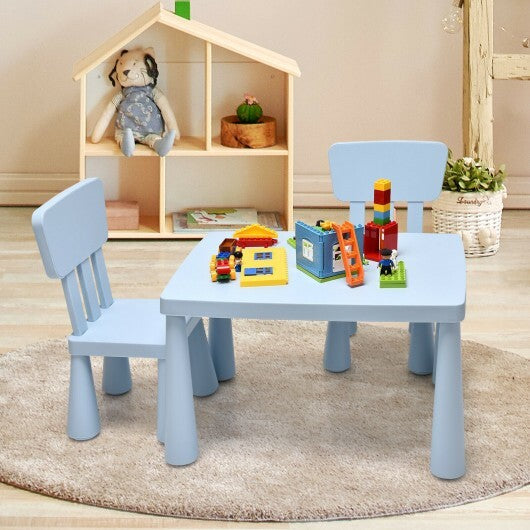 3 Pieces Toddler Multi Activity Play Dining Study Kids Table and Chair Set-Blue - Minihomy