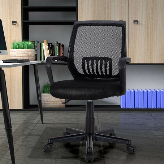 Mid-Back Mesh Height Adjustable Executive Chair with Lumbar Support - Color: Black - Minihomy