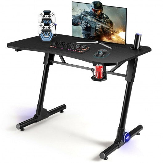 43.5 Inch Height Adjustable Gaming Desk with Blue LED Lights - Color: Black - Minihomy