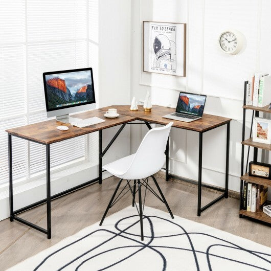 L Shaped Corner Home Office Computer Desk Home-Rustic Brown - Color: Rustic Brown - Minihomy