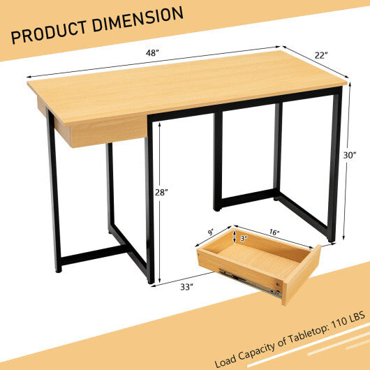 48" Computer Desk with Metal Frame and Adjustable Pads-Natural - Color: Natural - Minihomy