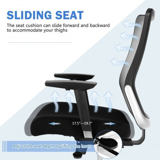 Ergonomic Mesh Office Chair Sliding Seat Height Adjustable with Armrest - Color: Black - Minihomy