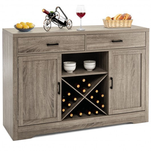 Wooden Buffet Cabinet with 2 Large Storage Drawers and Detachable Wine Rack