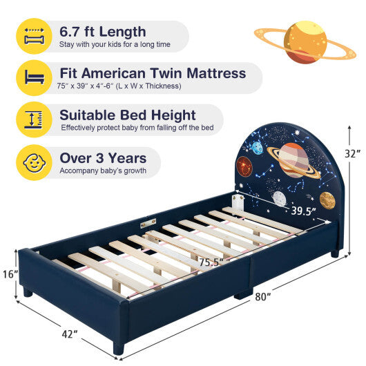 Children Twin Size Upholstered  Platform Single Bed - Minihomy