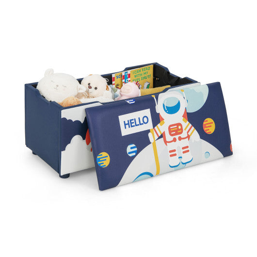 Kids Wooden Upholstered Toy Storage Box with Removable Lid-Blue - Color: Blue