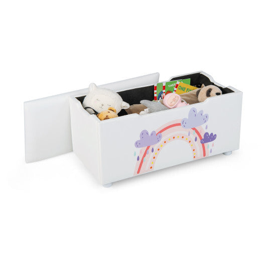 Kids Wooden Upholstered Toy Storage Box with Removable Lid-White - Color: White