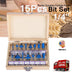 15PCS Tungsten Carbide Router Bit Set 1/4In For Woodworking