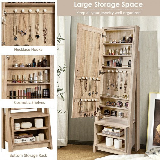 2-in-1 Wooden Cosmetics Storage Cabinet with Full-Length Mirror and Bottom Rack - Minihomy