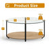 2-Tier Glass-Top Oval Coffee Table with Wooden Shelf for Living Room - Minihomy