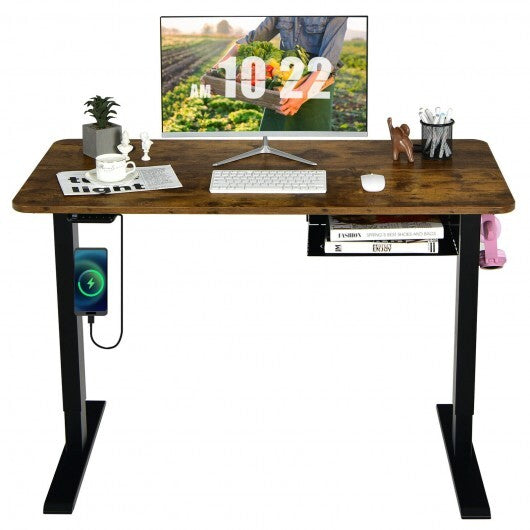 48-inch Electric Height Adjustable Standing Desk with Control Panel-Rustic Brown - Color: Brown - Minihomy