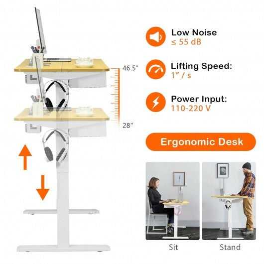 48-Inch Electric Standing Adjustable Desk with Control Panel and USB Port-Natural - Color: Natural - Minihomy