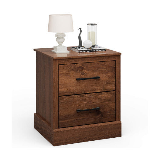 Wood Compact Floor Nightstand with Storage Drawers-Rustic Brown - Color: Rustic Brown