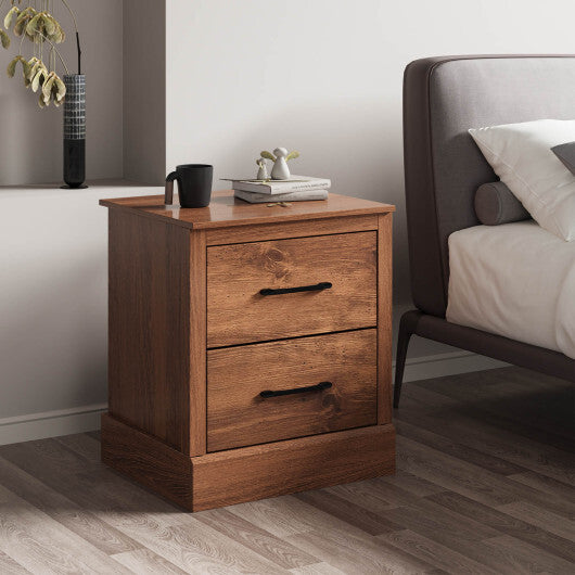 Wood Compact Floor Nightstand with Storage Drawers-Rustic Brown - Color: Rustic Brown