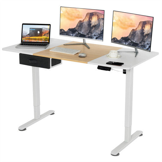 Height Adjustable Electric Standing Desk with USB Charging Port-Natural - Color: Natural - Minihomy