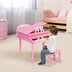 30-Key Wood Toy Kids Grand Piano with Bench & Music Rack-Pink - Color: Pink - Minihomy