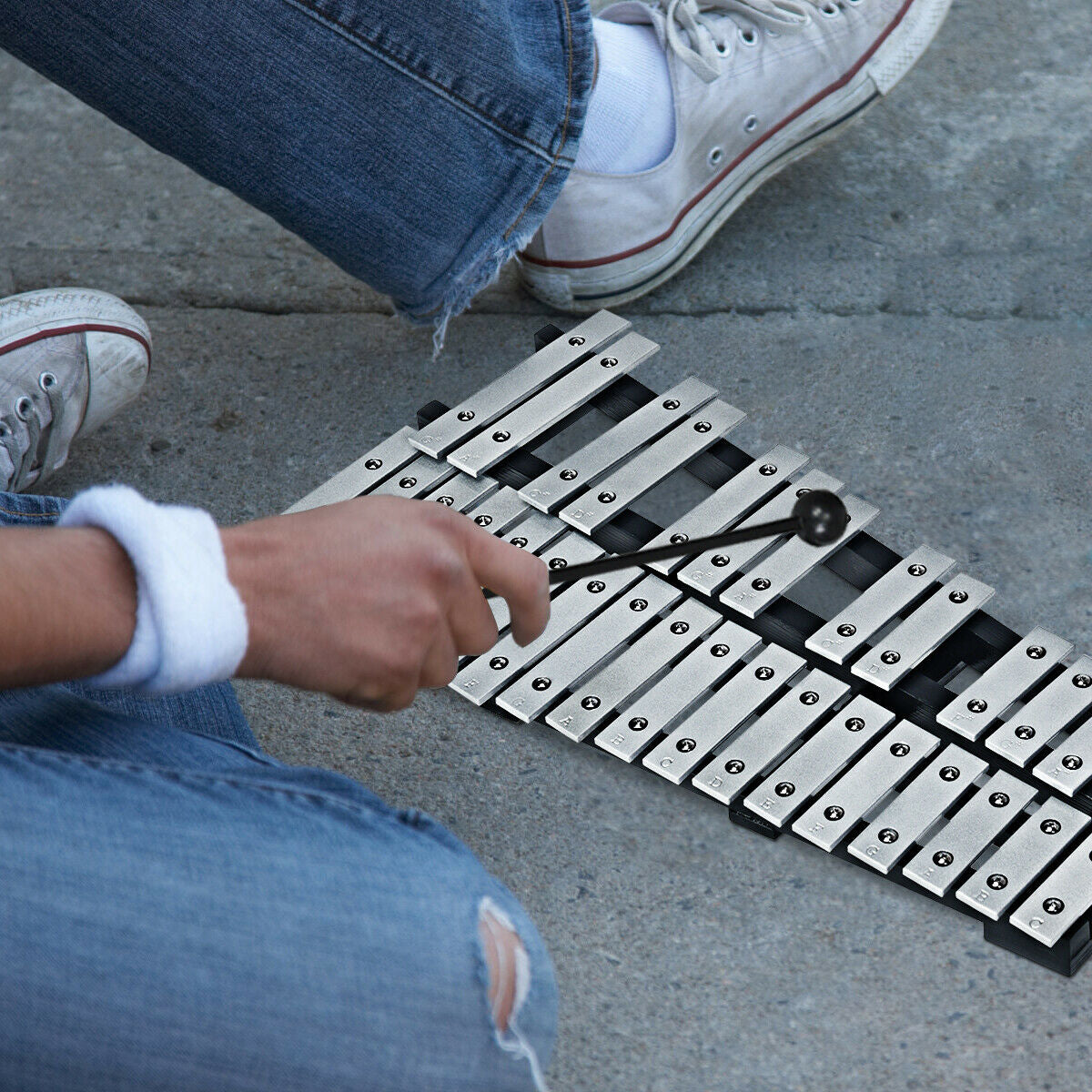 27 Note Glockenspiel Xylophone with 2 Rubber Mallets - Color: Black & White - Minihomy