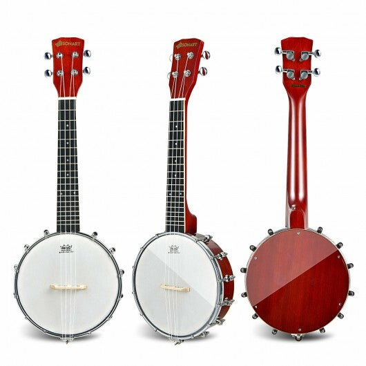 24 Inch Sonart 4-String Banjo Ukulele with Remo Drumhead and Gig Bag - Minihomy