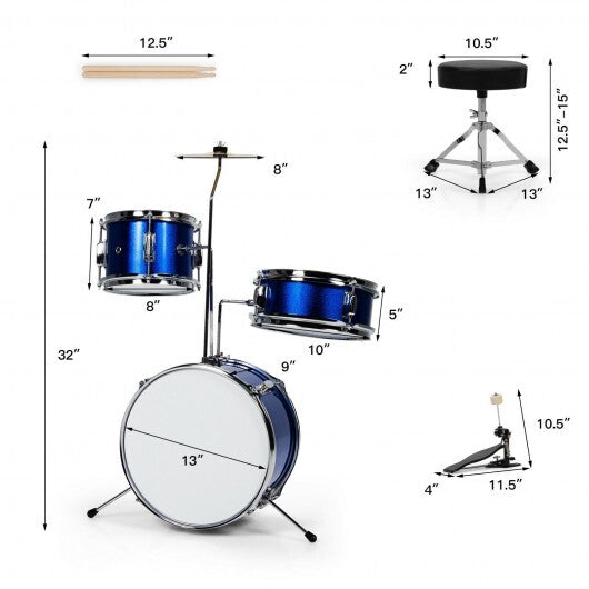 5 Pieces Junior Drum Set with 5 Drums-Blue - Color: Blue - Minihomy