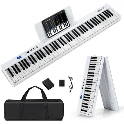 88-Key Foldable Digital Piano with MIDI and Wireless BT-White - Color: White - Minihomy