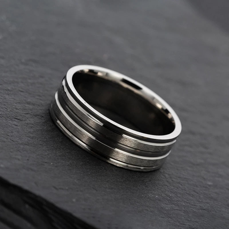 Men's Stainless Steel Fluted Frosted Ring - Minihomy