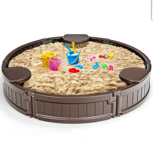 Sandbox with Built-in Corner Seat and Cover-Brown - Color: Brown