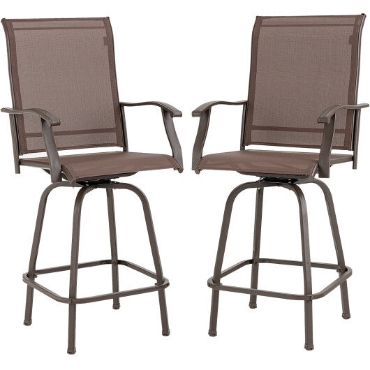 2 Pieces Patio 360 Rotation Swivel Bar Stool Set-Brown - Minihomy