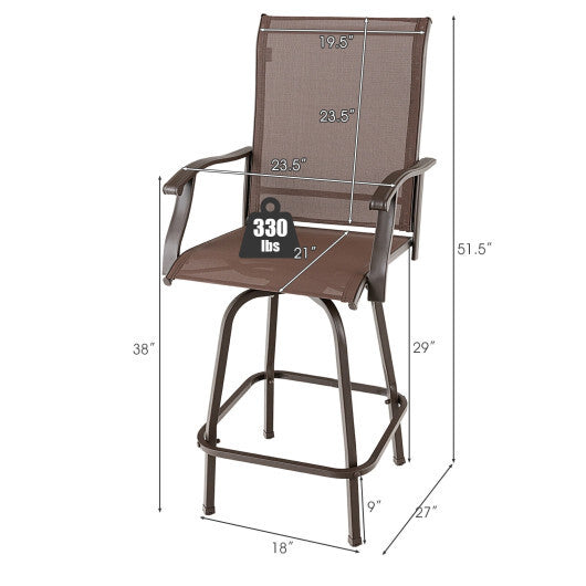 2 Pieces Patio 360 Rotation Swivel Bar Stool Set-Brown - Minihomy