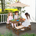 Kids Picnic Table and Bench Set with Cushions and Height Adjustable Umbrella-Brown - Color: Brown - Minihomy