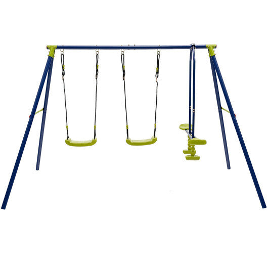 440 Pounds Kids Swing Set with Two Swings and One Glider - Color: Blue - Minihomy