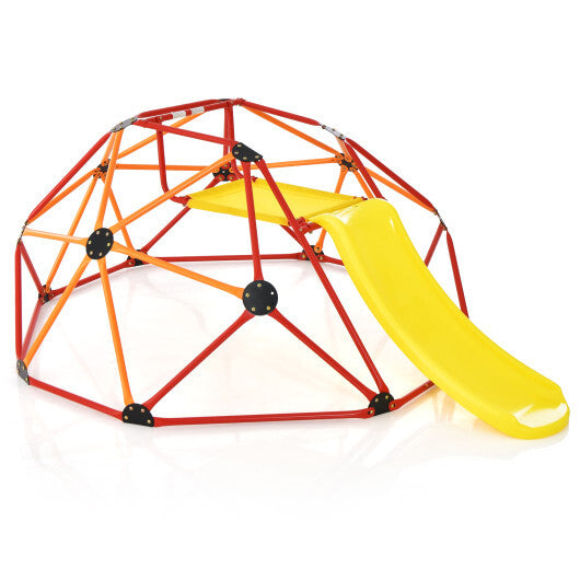 Kids Climbing Dome with Slide and Fabric Cushion for Garden Yard-Orange - Color: Orange