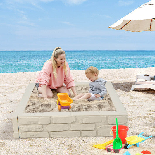 2-In-1 HDPE Kids Sandbox with Cover and Bottom Liner-White - Color: White - Minihomy