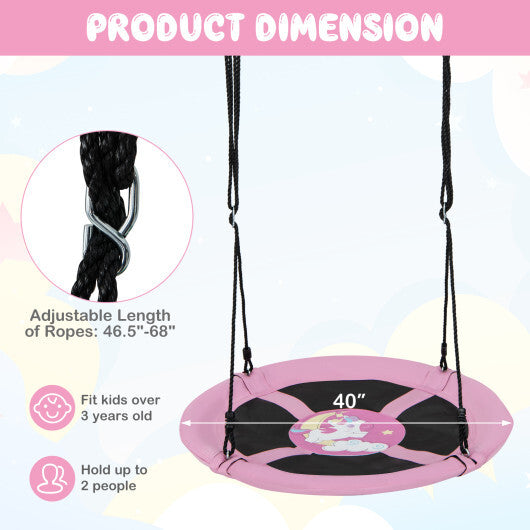 40 Inches Saucer Tree Swing Round with Adjustable Ropes and Carabiners-Pink - Color: Pink - Minihomy