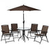 4 Pieces Folding Dining Chairs with Steel Armrests and Sling Back - Color: Brown - Minihomy