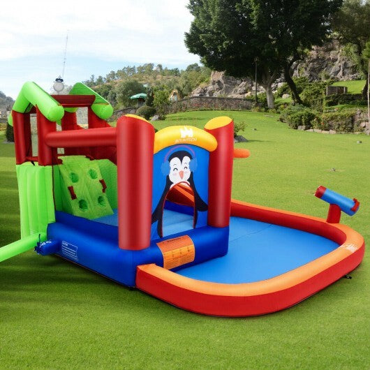 Inflatable Slide Bouncer and Water Park Bounce House Without Blower - Color: Orange - Minihomy