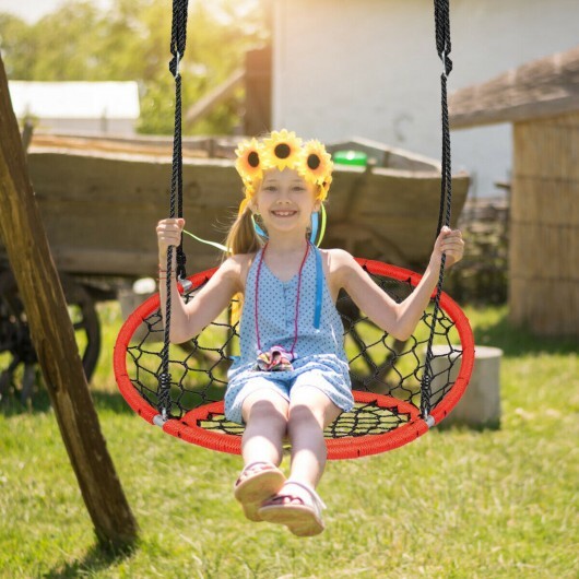 Net Hanging Swing Chair with Adjustable Hanging Ropes-Orange - Color: Orange - Minihomy