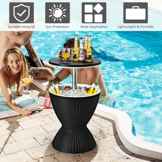 3 in 1 8 Gallon Patio Rattan Cooler Bar Table with Adjust Ice Bucket-Black - Minihomy