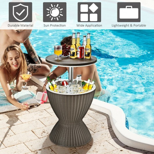 3 in 1 8 Gallon Patio Rattan Cooler Bar Table with Adjust Ice Bucket-Black - Minihomy